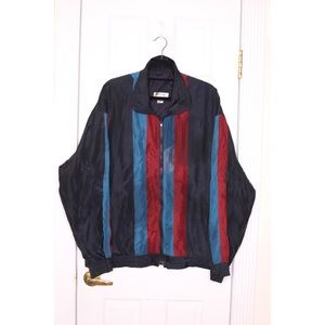 Vintage 80s Silk Track Jacket Red Teal Stripes